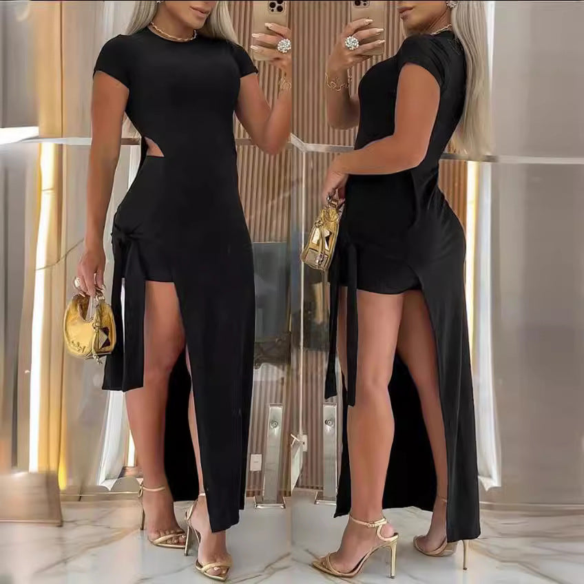 Maxi dress for ladies with side slit and cut-out details Lune London
