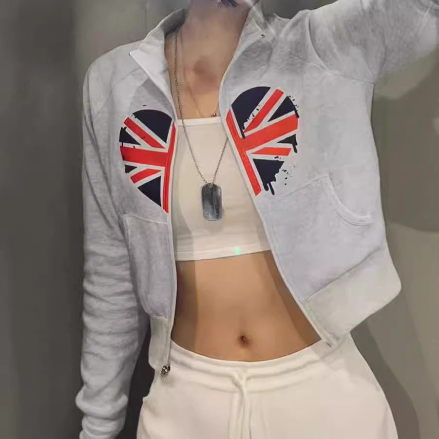 Hooded jacket for women with creative design and trendy Union Jack print Lune London