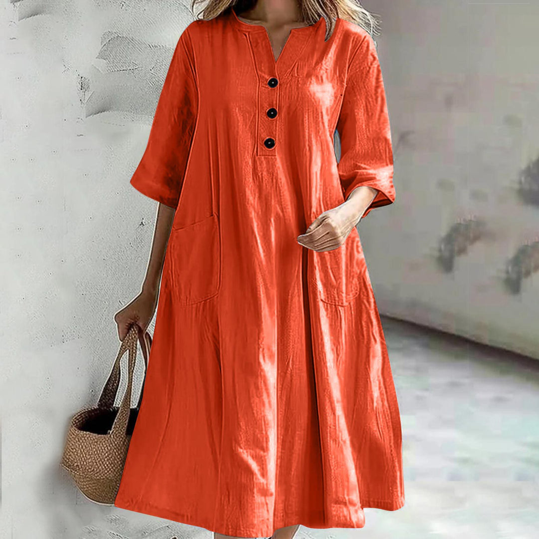 Casual cotton dress for women with button placket and practical pockets Lune London