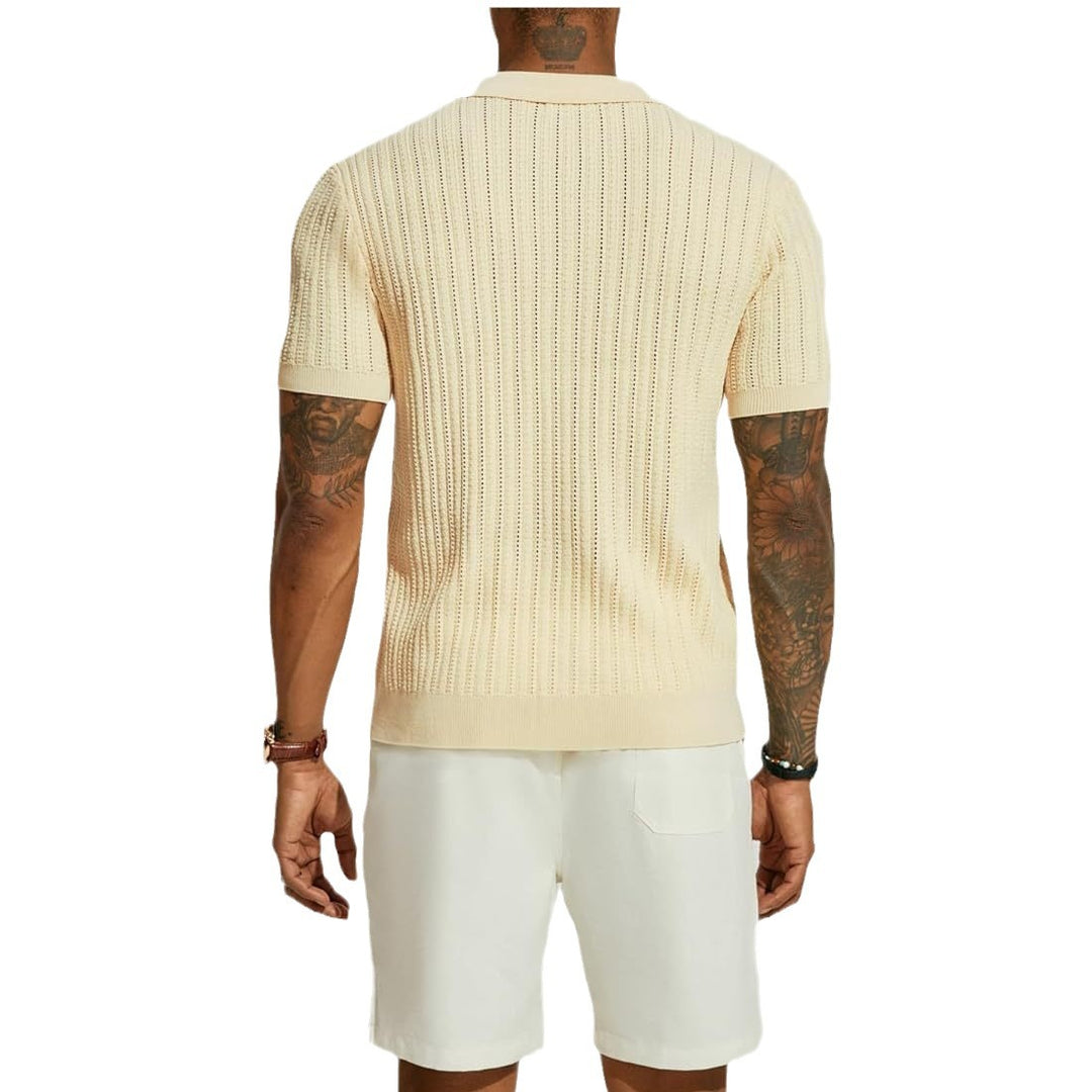 Short sleeve knit shirt for men with a fine lace structure and a classic collar Lune London