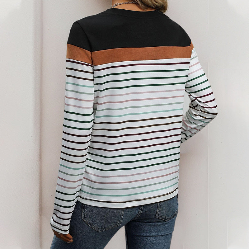 Ladies casual striped long sleeve t-shirt with round neck Lune London