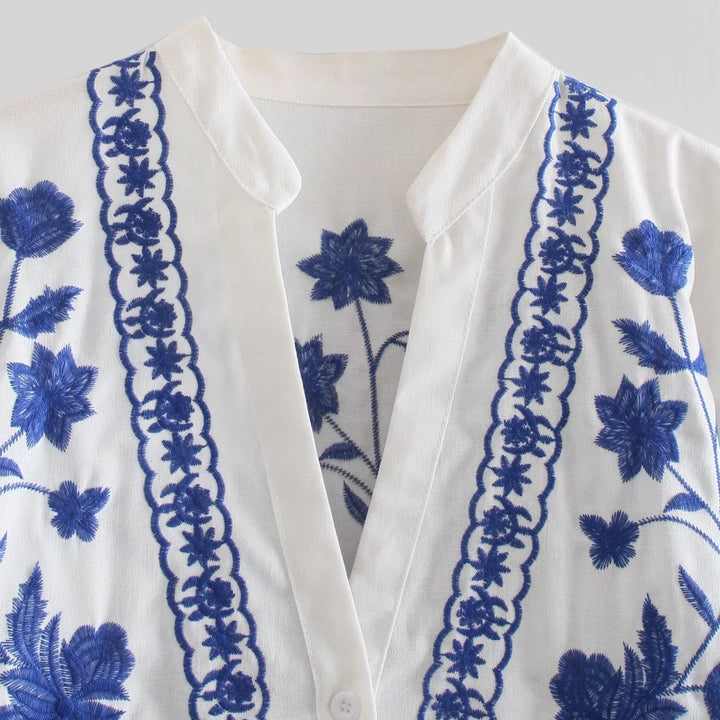 Women's knitted blouse with floral design and button details Lune London