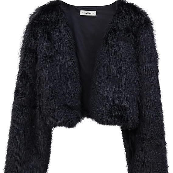 Ladies short glamorous faux fur jacket with wide sleeves Lune London