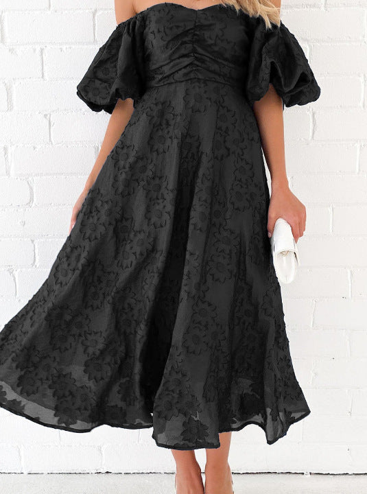 Chic & Stylish Floral Design Puff Sleeve Midi Dress for Women