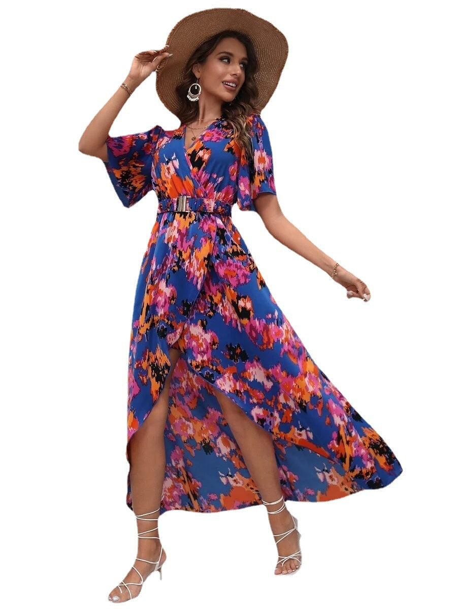 Bohemian floral maxi dress for women with side slit Lune London
