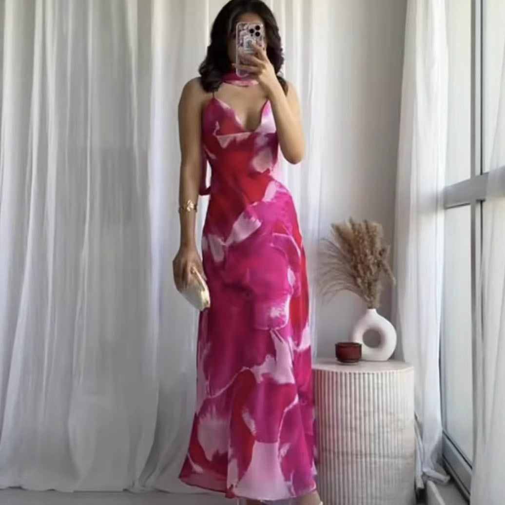 Maxi dress for women with floral accents and chic halter neck Lune London