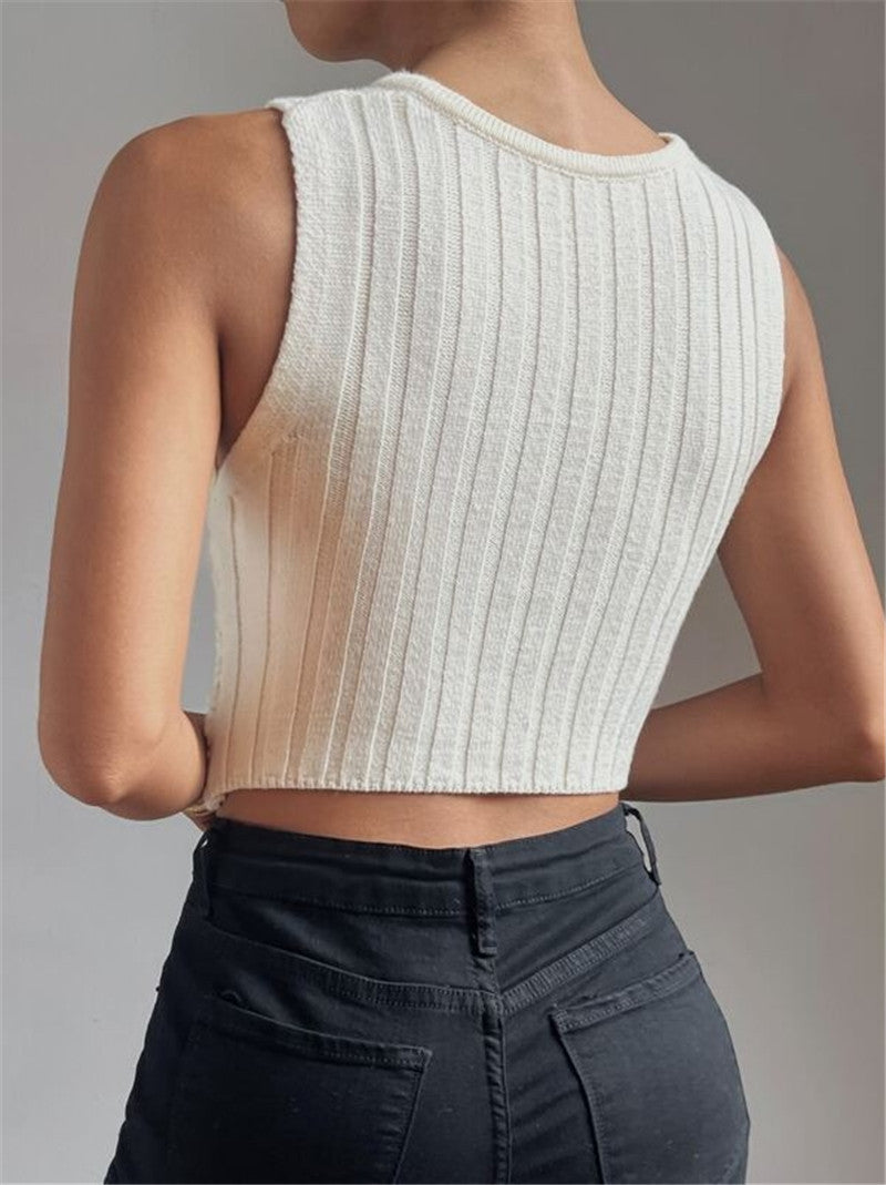 Ladies short knit top with elegant wrap design Lune London