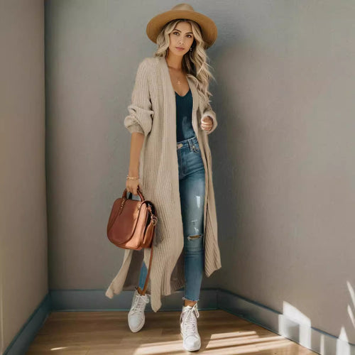 Long knit coat for women with open front and relaxed fit Lune Londonl