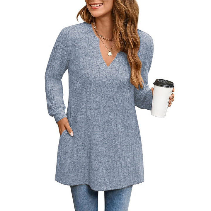 Lune London women's ribbed V-neck tunic sweater