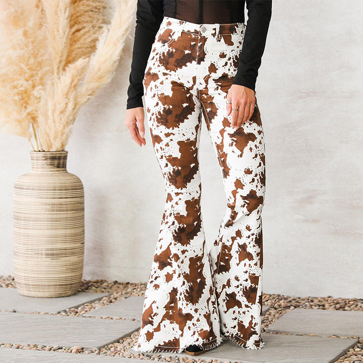 Modern design bootcut jeans for women in cow print Lune London
