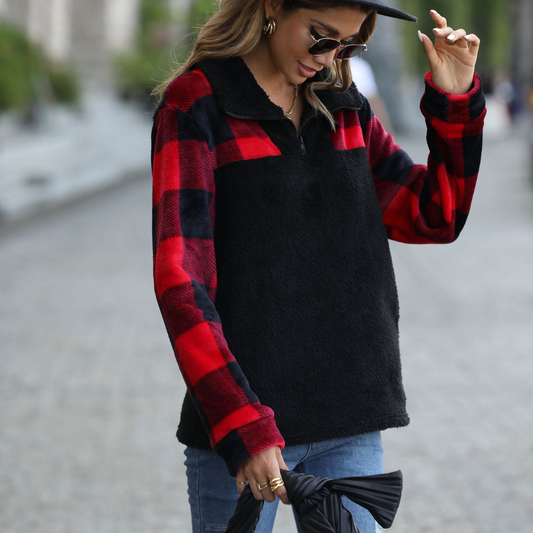 Lune London Women's Plaid Half-Zip Plush Sweater