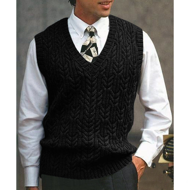 Men's Knit Vest with All-Over Cable Pattern Lune London