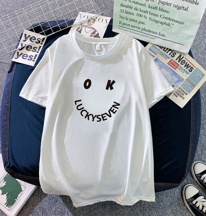Women's fashionable t-shirt with casual smiley print and high-quality cotton quality Lune London