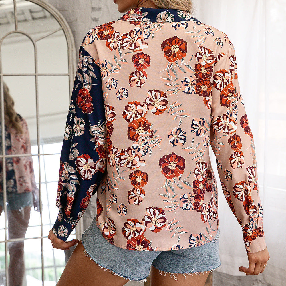 Women's blouse with floral print and fashionable bow Lune London