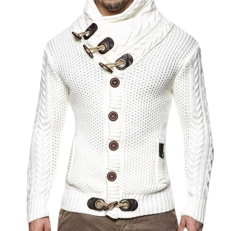 Men's knitted jacket with asymmetrical collar and single button design Lune London