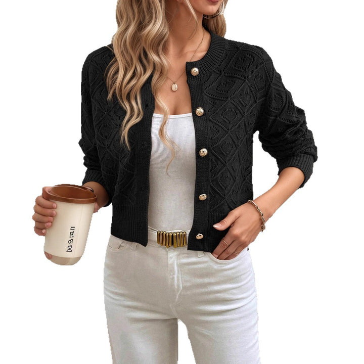 Ladies' knit jacket with a fine openwork pattern and elegant button details Lune London
