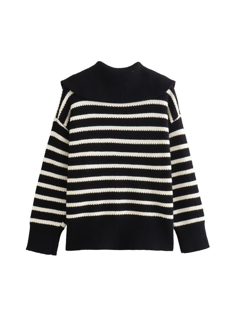 Ladies striped cardigan with modern zip closure Lune London