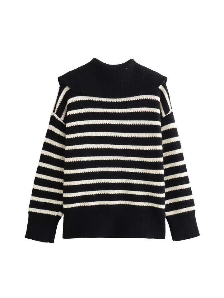 Ladies striped cardigan with modern zip closure Lune London