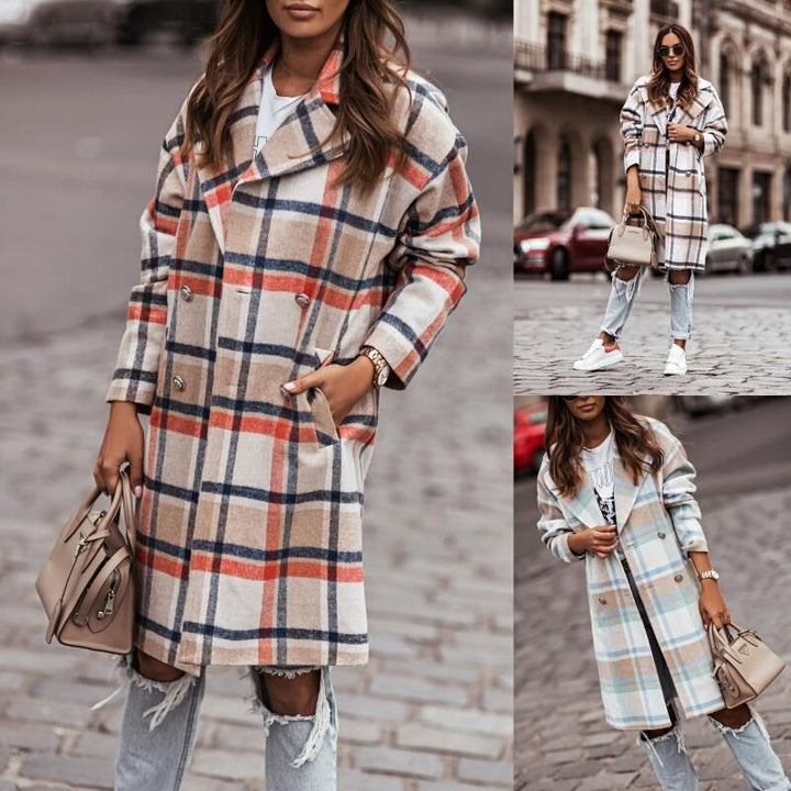 Lune London women's double-breasted plaid wool coat