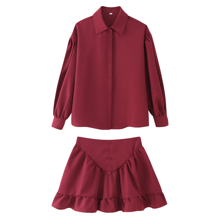 Women's set consisting of an elegant puff sleeve blouse and a flared skirt Lune London