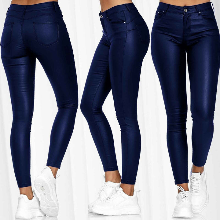 Ladies Elegant High-Waisted Wax Pants and Fitted Cut Lune London