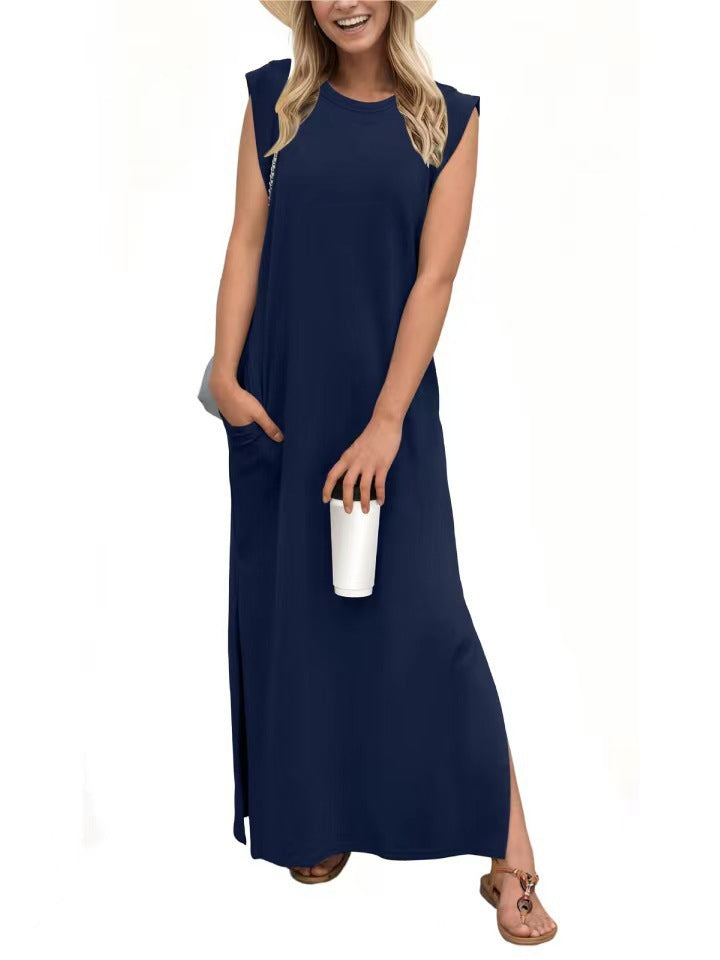 Maxi dress for women with modern shoulder details and a fluid cut Lune London