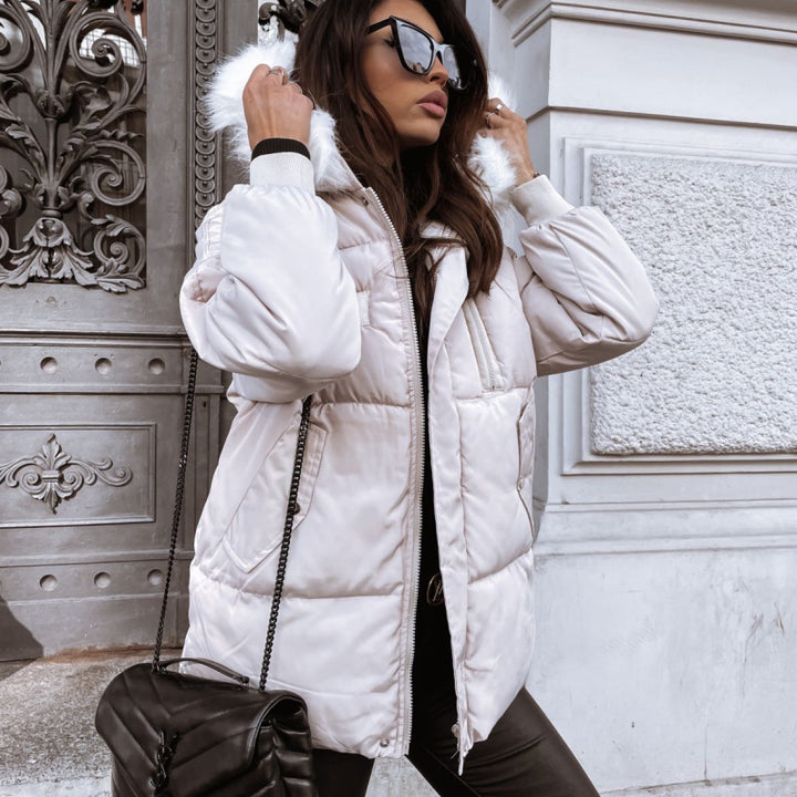 Ladies padded outdoor jacket with removable hood and faux fur collar Lune London