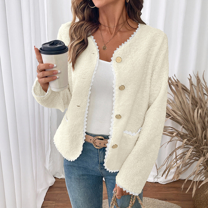 Soft teddy jacket for women with lace decoration Lune London