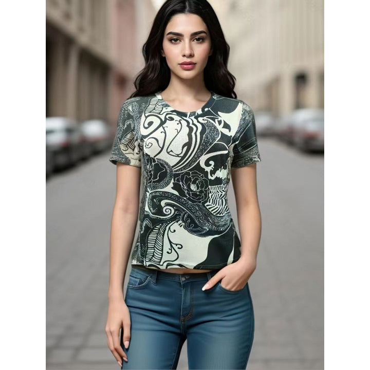 T-shirt pour femme avec design de lèvres créatif et coupe décontractée Chic & Stil