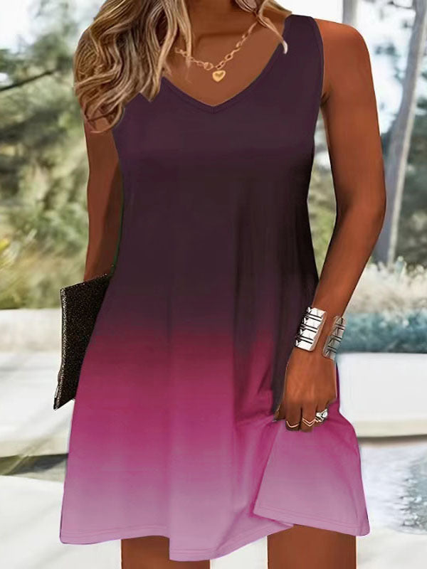Summer dress with V-neck for ladies featuring a bright gradient of colors and a light, breathable fabric Lune London