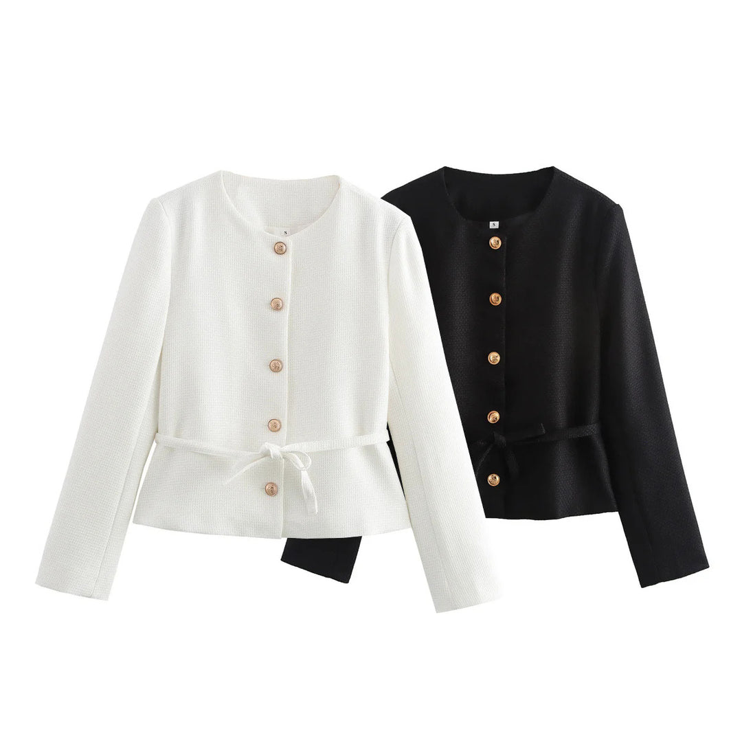 Stylish transitional jacket for women with button details and drawstring Lune London