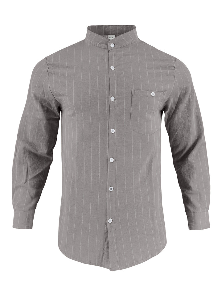 Men's long sleeve shirt with modern stand-up collar and fine striped pattern Lune London