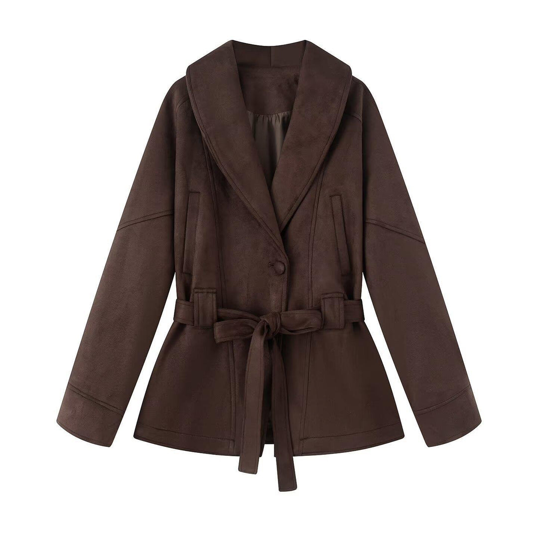 Elegant jacket for women with a belt at the waist and modern collar Lune London