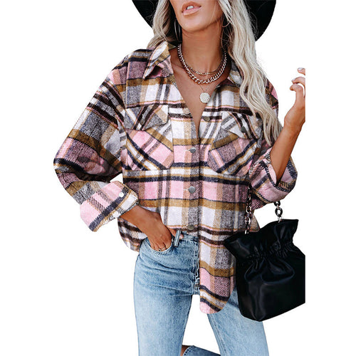 Oversized flannel shirt for women with checkered pattern and button details Lune London