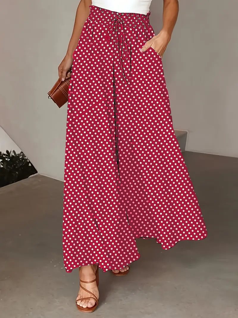 Ladies' culotte pants with elastic waist and embroidered polka dot pattern Lune London