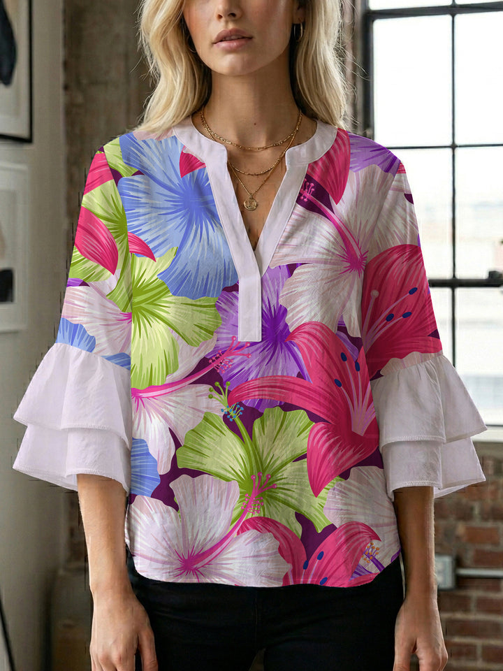 Women's blouse shirt with voluminous sleeves and floral pattern Lune London