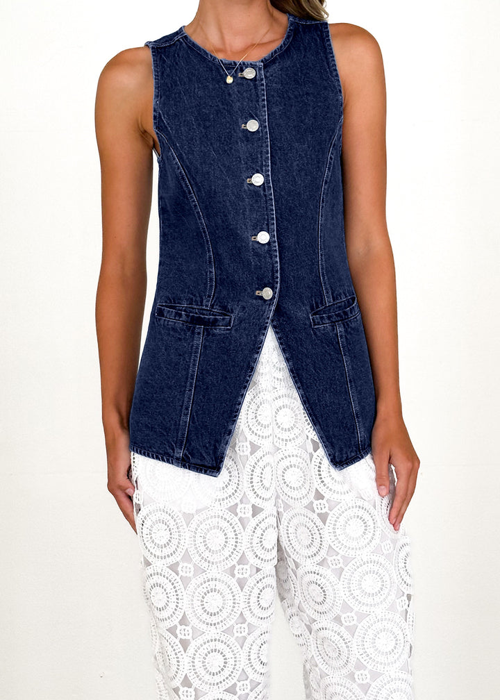 Denim vest for women with fitted cut and button details Chic & Stil