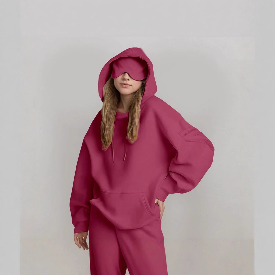 Ladies oversized hoodie with integrated sleep mask design Lune London
