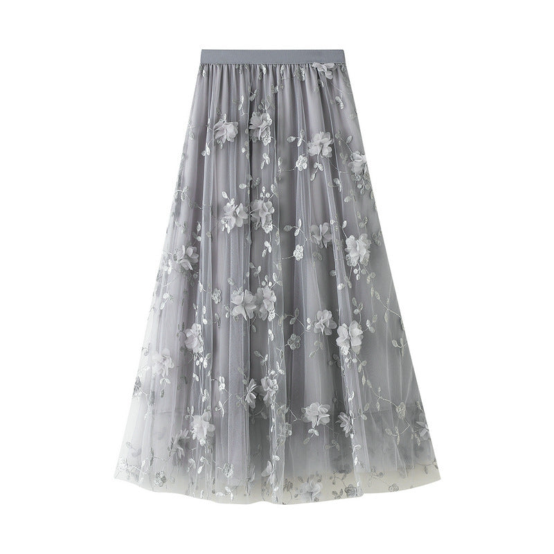 Jupon en tulle pour femmes avec des détails de broderie florale et une taille élastique Chic & Stil