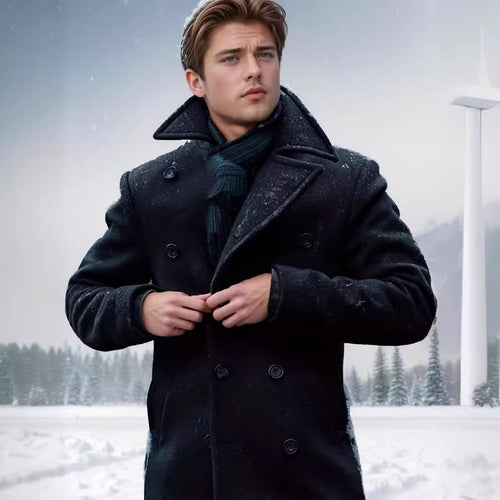 Classic and elegant wool coat for men with double-breasted Lune London
