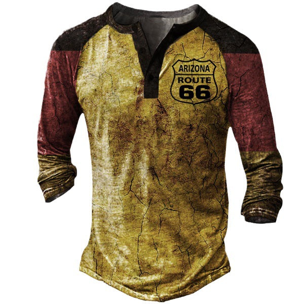 Men's Long Sleeve Henley T-Shirt with Creative Print and Stylish Button Closure Lune London
