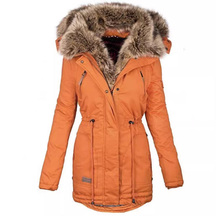 Parka women lined with removable faux fur collar and practical zippered pockets Lune London