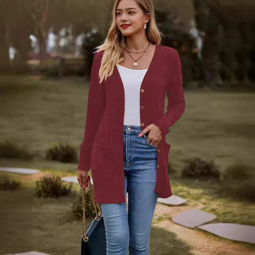 Ladies' cardigan with button placket and practical pockets Lune London