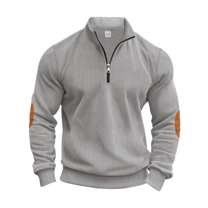 Elegant sweater for men with practical elbow patches and a modern zipper Lune London