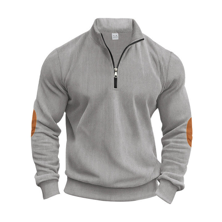 Men's Elegant Pullover with Practical Elbow Patches and Modern Zipper Lune London