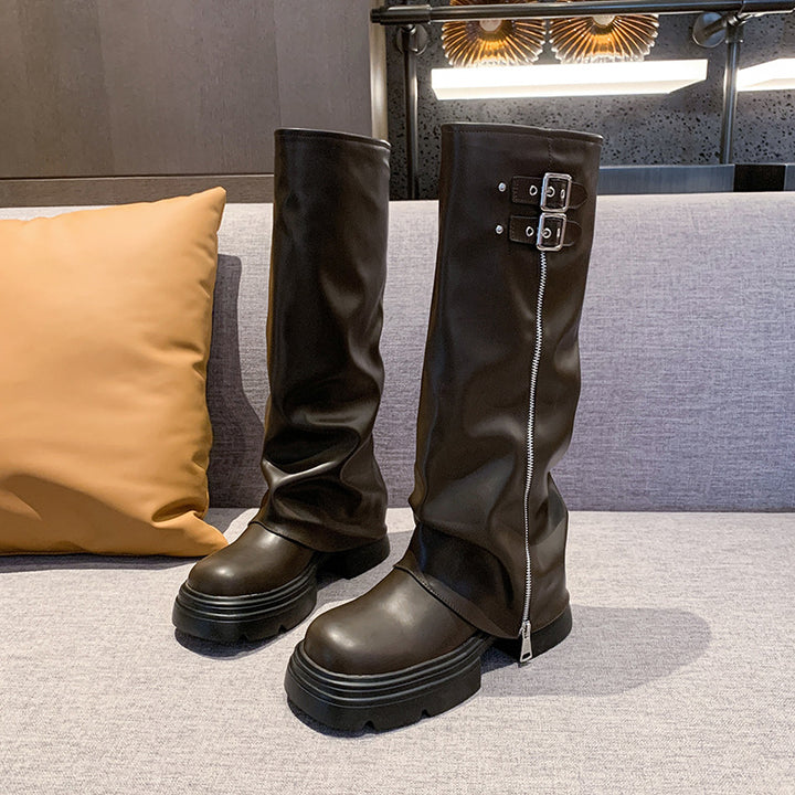 Knee-high boots for women with trendy zipper and adjustable strap Lune London