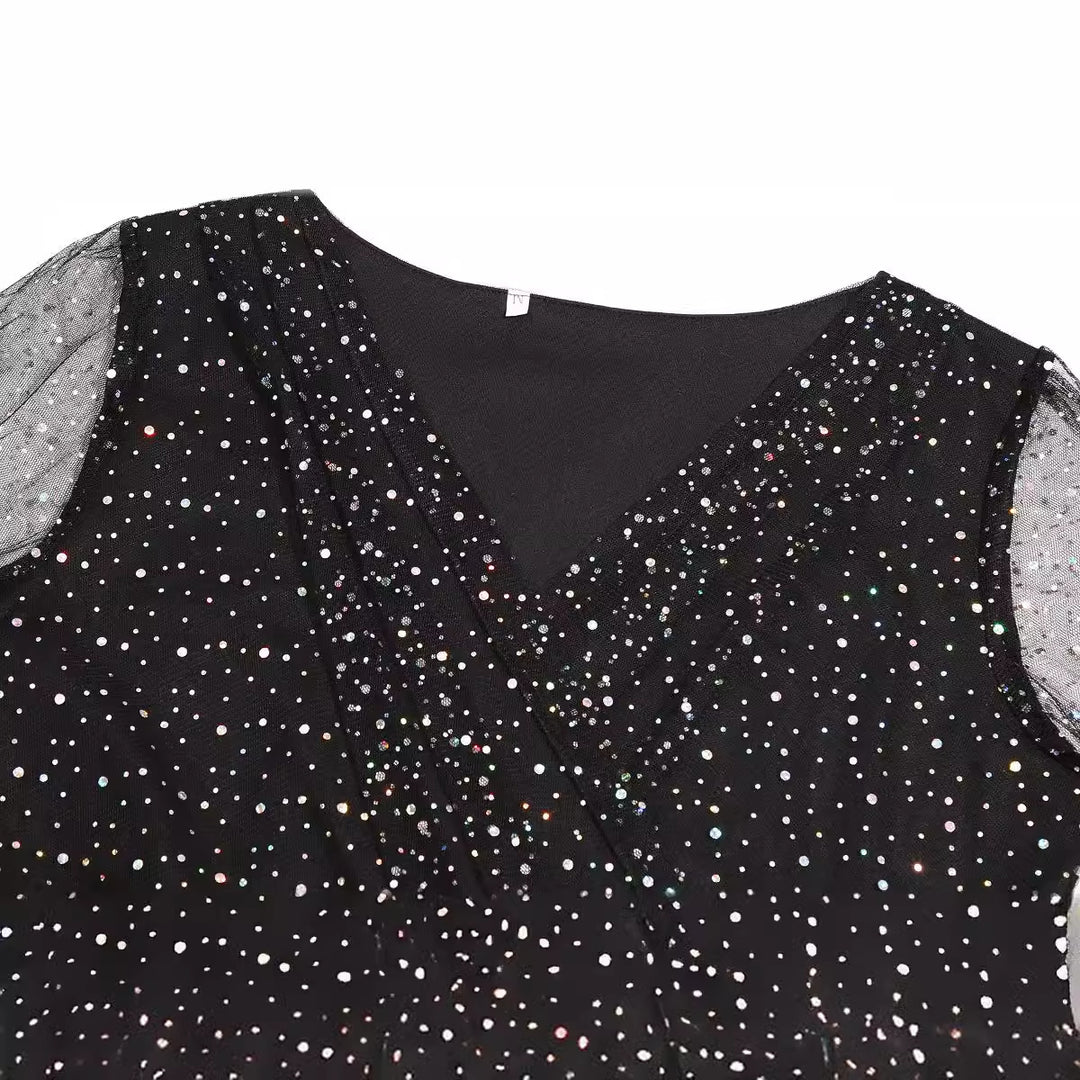 V neck shimmering wrap dress Lune London