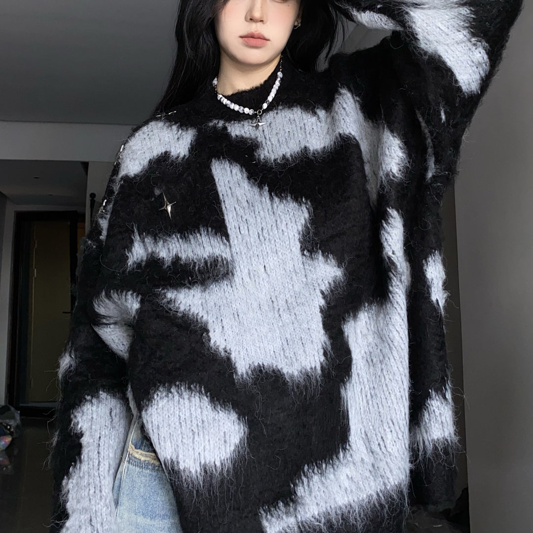 Sweater femme surdimensionné avec mélange de motifs texturés et coupe décontractée Chic & Stil