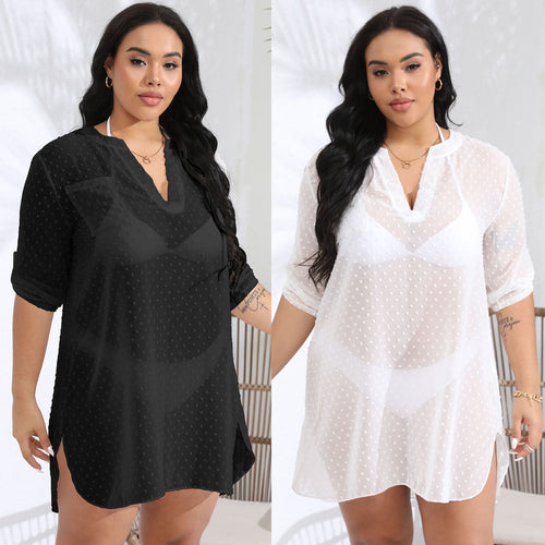 Ladies polka dot sheer beach cover-up tunic Lune London