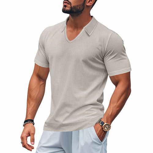 Short sleeve V-neck shirt for men with textured design Lune London